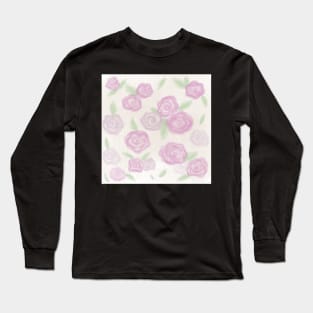 Simple Pastel Rose Flower Pattern Design Long Sleeve T-Shirt